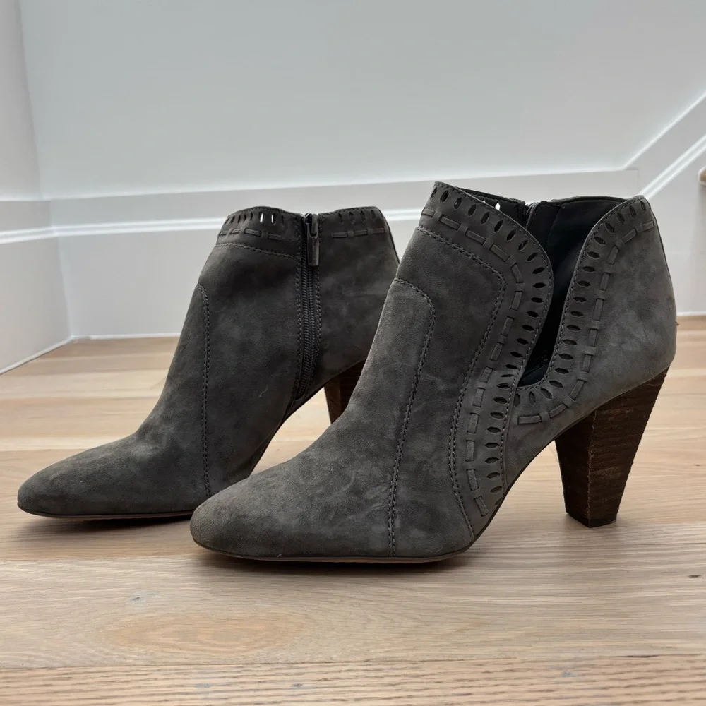 Vince Camuto Charcoal Suede Cutout Ankle Booties - Size 11